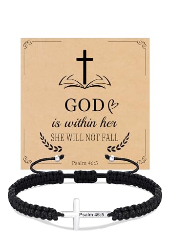 Christian Gifts Cross Bracelet for Men Easter Baptism Religious Gifts for Women Handmade Braided Bracelets Inspirational Confirmation Gifts for Teenage Girl Boys Jewelry - color: Silver, style: Psalm 46:5
