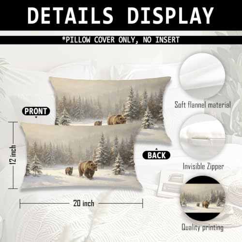 Winter Farmhouse Mountain Forest Brown Bear Pillow Cover 18x18 - color: Christmas-32, size: 20" x 12" (Pack of 1)