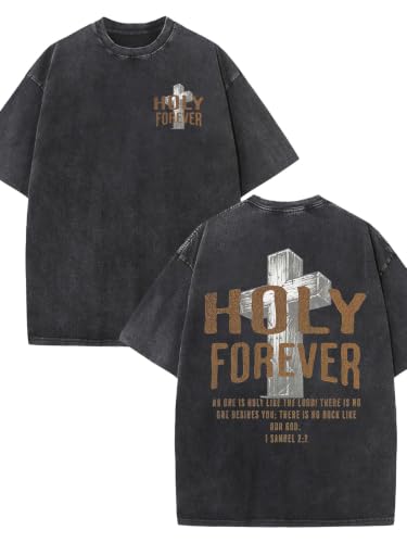 Christian Oversized Graphic T Shirt Vintage Wash Faith Cotton Tee - size: X-Large