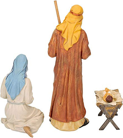 Three Kings Gifts Holy Family Nativity Set, 3-Piece Polystone Mary, Joseph, and Baby Jesus with Manger Figures, Flat Bottom Base Collectibles for 12-Inch Scale Christmas Nativity Scene - size: 12 Inch