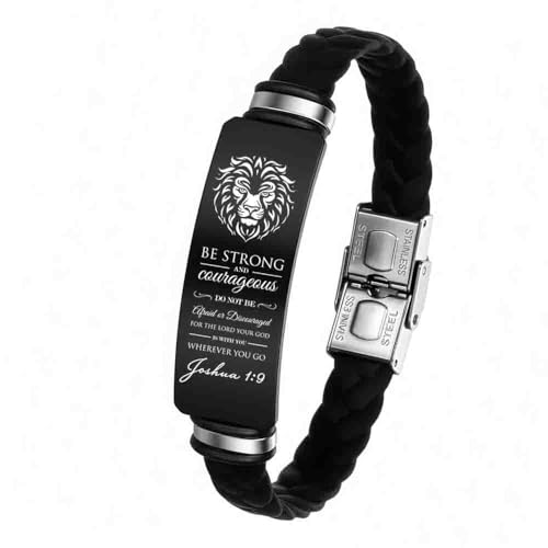 Adjustable Leather Christian Bracelet For Men, Faith Religious Gifts - color: JOSHUA 1:9