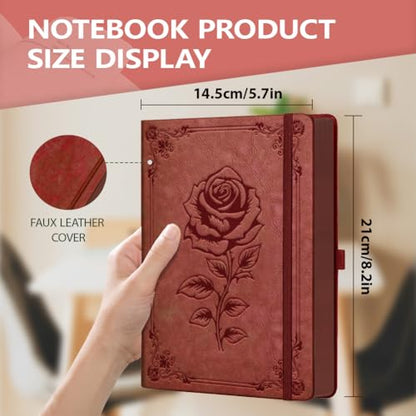 A5 Classic Rose Flower Leather Journal, 300 Pages Lined Notebook - style: Rose
