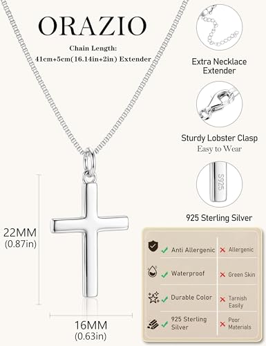 ORAZIO Cross Necklace for Women, Sterling Silver Cross Pendant - color: Silver Plated-Box -Large
