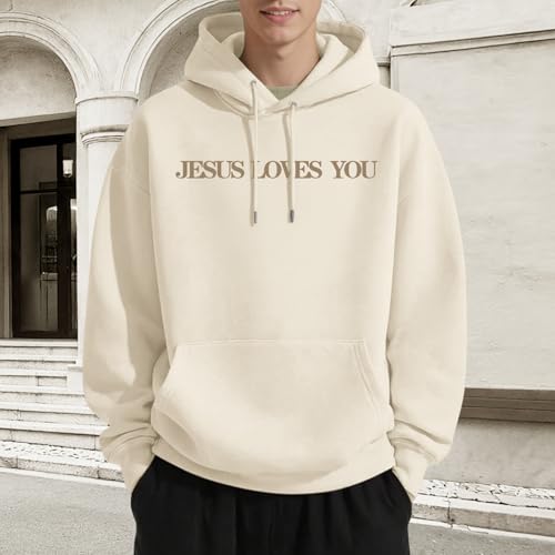 Christian Jesus Loves You Hoodies for Teen Religious Faith Sweatshirts Bible Verse Graphic Youth Hoodie - color: Apricot, size: Large