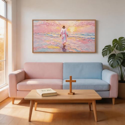 CHDITB Jesus Walking on Water Framed Canvas Wall Art 40x20 Inch - color: Jesus Walking on Water, size: 40"L x 20"W