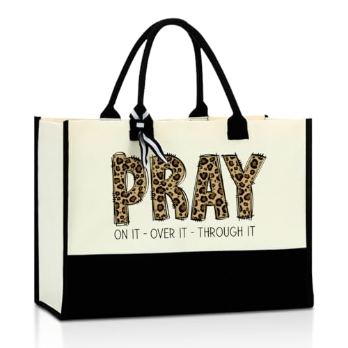 Christian Gifts for Women Tote Bag, Motivational Spiritual Religious Gifts for Women Sister, Encouragement Bible Verse Faith Based Leopard Beach Bag Mothers Day Christmas Reusable Grocery Bags