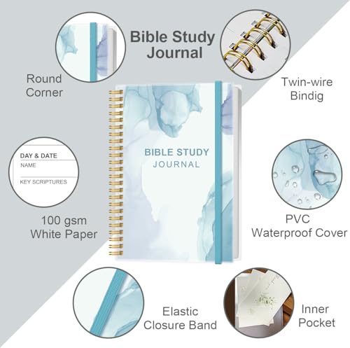 Heveboik Bible Study Journal – Church Notes Notebooks – Note Taking & Journaling Kit, 5.8" x 8.5", Watercolor Blue - color: Watercolor Blue
