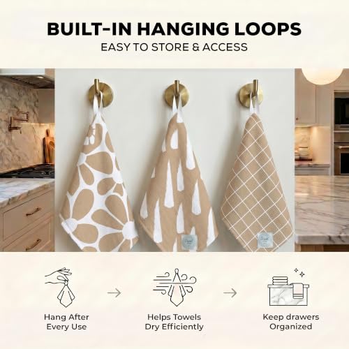 Kitchen Towels, Dish Towels for Kitchen, 3 Pc Kitchen Towel Set - color: Tan