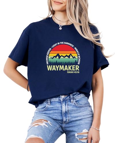Waymaker Christian T-Shirt for Men, Women, Unisex - 100% Cotton Faith-Based Graphic Tee - Inspirational Religious Shirt - color: Navy, size: Large
