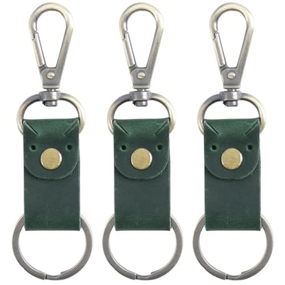 Jack&Chris Genuine Leather Keychain, Small Keychain for Man and Women, Key Holder Mens Belt Key Chain Ring, Red Brown - color: 3pack-green