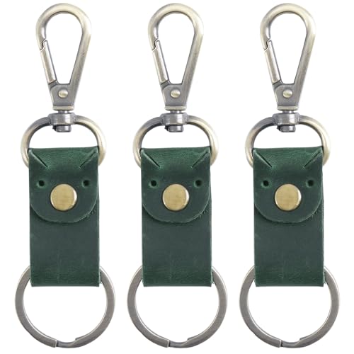 Jack&Chris Genuine Leather Keychain, Small Keychain for Man and Women, Key Holder Mens Belt Key Chain Ring, Red Brown - color: 3pack-green
