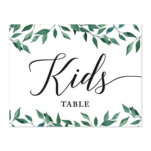 Andaz Press Wedding Party Signs, Natural Greenery Green Leaves, 8.5x11-inch, Kids Table Sign, 1-Pack - color: Activities Kids Table