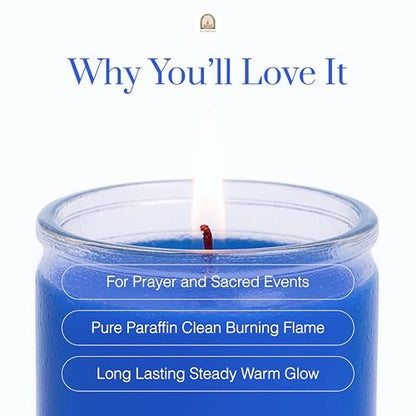 3pk Blue Azul 90hr | 7-Day Prayer Candles - Glass Jar Veladoras, Unscented Paraffin Wax | Peace, Healing & Protection Novena - Catholic Hispanic Church Altar, Memorial Vigil, Tranquility Calm - color: Blue