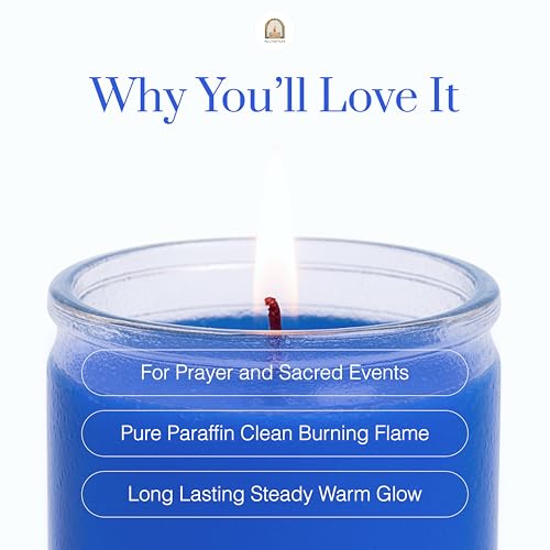 6pk Blue Azul 90hr | 7-Day Prayer Candles - Glass Jar Veladoras, Unscented Paraffin Wax | Peace, Healing & Protection Novena - Catholic Hispanic Church Altar, Memorial Vigil, Tranquility Calm - color: Blue