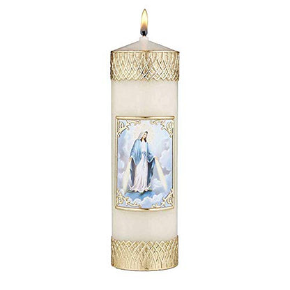 CB Church Supply Hand-Decorated Devotional Candles with Gold Wax Framed Image Will & Baumer Family Prayer Candle, 8-Inch, Lady of Grace
