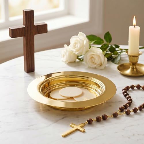 1Pcs Stainless Steel Communion Bread Plate for Church Gold,No Lid - color: Gold
