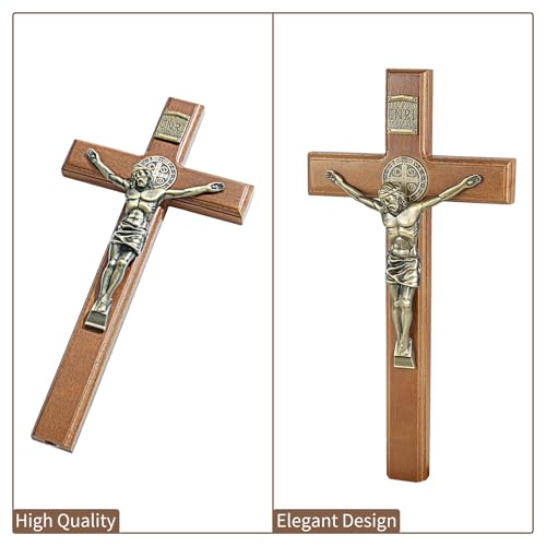 ACHIBANG Standing Crucifix, 10 Inch Wooden Catholic Jesus Wall Cross - size: 10.6"L x 5"W
