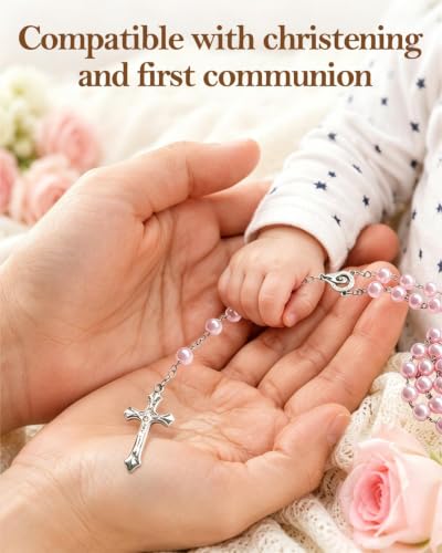 Baptism Gifts for Girls, My First Rosary and Keepsake Box, Catholic Pink Rosary Baptism Gifts, First Communion & Baby Dedication Gifts for Newborn Baby Girls