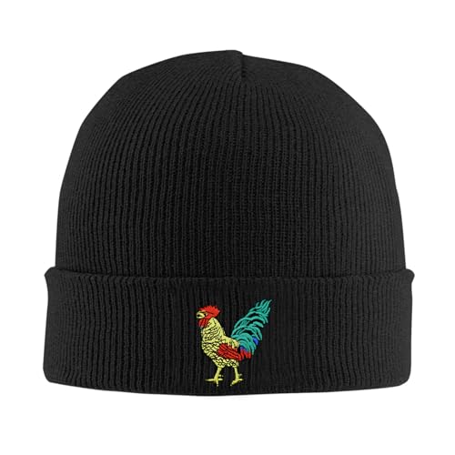 Cat Dad Beanie Hat Winter Cuffed Knit Hat Skull Watch Cap Embroidery Fisherman Beanies for Women Men Unisex - color: Rooster