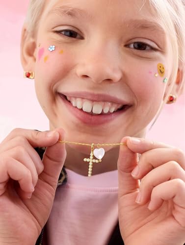 S925 Sterling Silver Cross Necklace for Girls, Baptism First Communion Confirmation Gifts, Pearl Heart Pendant Necklaces, Back to School Graduation Easter Birthday Faith Gift Age: Over 8 Years Old - style: Heart Cross 16K Gold Plated