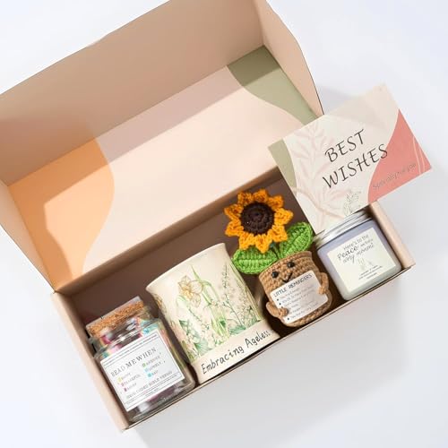 RainVibe Christian Birthday Gift Set for Women - Ceramic Mug, Bible Verse Jar, Scented Candle, Sunflower & Greeting Card - Religious Birthday Gifts for Mom, Friends, Sisters