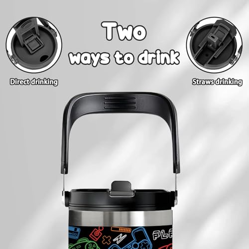 30 oz Game Tumbler with Top Handle & Flip Straw, Gamer Gifts for Boys - color: Game2