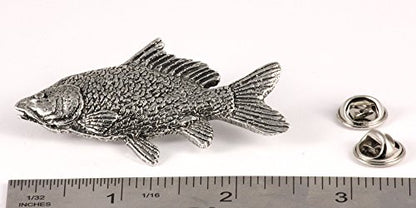 Carp Pin, Fish, Lapel, Fisherman, Fishing, Hat, Pins, Brooch, Brooches, Jewelry, Gift, Handmade in the USA, 200 Fish Designs Available. F077Z - color: Antique Pewter