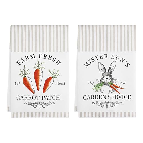 MelonBoat Easter Kitchen Towels Set of 2, Easter Bunny Carrot Patch Decorative Dish Towels, 18x28 Inch Happy Easter Hand Towels, Cute Happy Spring Hand Drying Tea Towels for Home Bathroom Kitchen