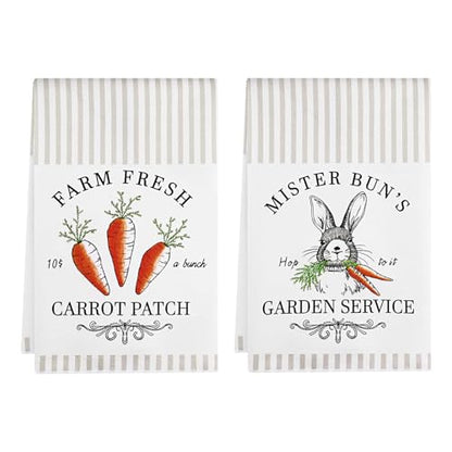 MelonBoat Easter Kitchen Towels Set of 2, Easter Bunny Carrot Patch Decorative Dish Towels, 18x28 Inch Happy Easter Hand Towels, Cute Happy Spring Hand Drying Tea Towels for Home Bathroom Kitchen