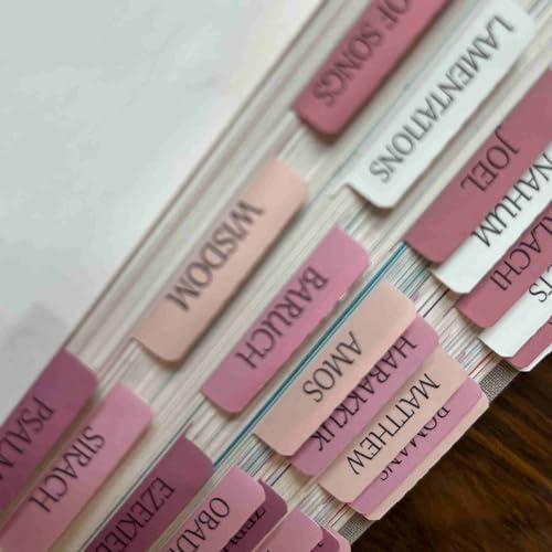 Pink Repositionable Bible Tabs for Women, Laminated Large Print Stickers, Easy to Read and Apply, Fits Standard and Catholic Bibles - color: Catholic Pink
