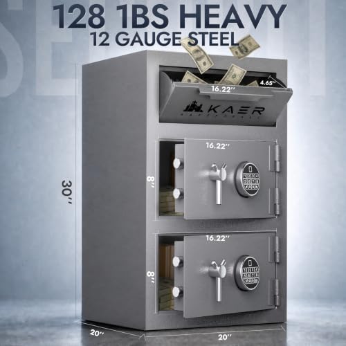 KAER Drop Safe for Business, Depository Safe with Top Drop Slot & Bottom Fingerprint Lock, Heavy Duty 128 lbs Steel, Anti-Fish Baffle, Non-Scratch Felt Lining – for Hotel, Auto Shop, Retail, Pharmacy - color: Matte gray, size: 6.9 CuFt