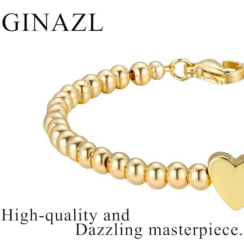 GINAZAL Gold Bead Bracelet for Women, Hypoallergenic Fade-Resistant | Brass | 14K Gold |Cubic Zirconia - color: Heart