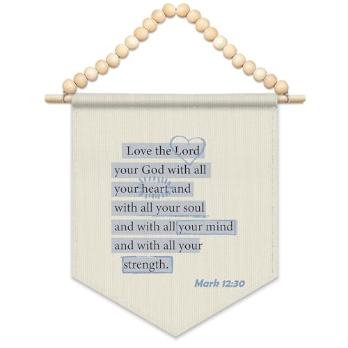 FLVGE Blue Dorm Decor, Blue Christian Wall Art Canvas Banner, Boho Wood Beads Bible Verses Wall Art Decor Hanging Pennant Flag for Cowgirl Bedroom Western Room,11x14 - color: 02-Bible