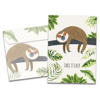 Tree-Free Greetings "Take It Slow" Sloth Get Well Card - 1 Recycled 5x7 Card & Matching Envelope, Thick Cardstock, Sustainably Made in USA - Relaxing Jungle Theme - color: Sloth Slow Lane