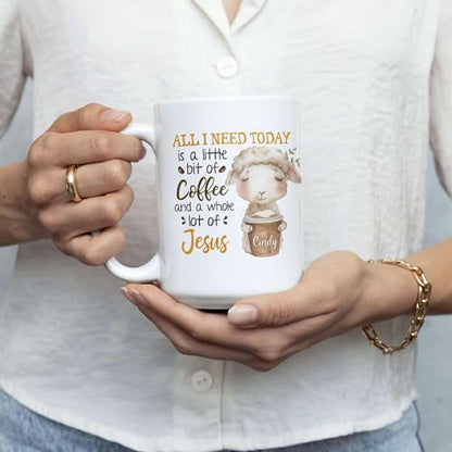 Customized Christian Holiday Ceramic Cup 11oz 15oz, Personalized Unique Name White Tea Cup, Awesome Jesus Lovers Mugs Gifts For Him Her, Custom Cute Lamb Drinking Coffee On Mugs - color: XUA-324-1563-Christian Holiday