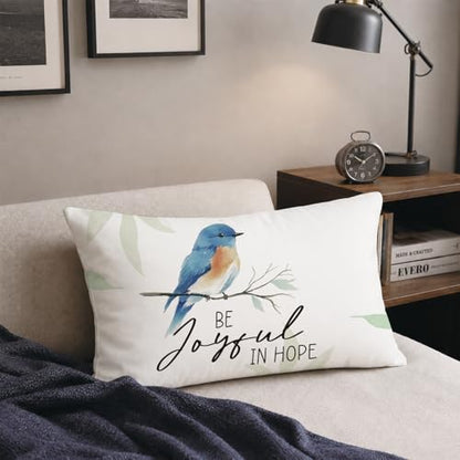 Christian Jesus Bird Throw Pillow Covers 12x20 Inch, Bible Verse - color: Be Joyful in Hope Romans 12:12