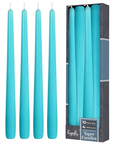 Hyoola Tall Taper Candles - 10 Inch Light Blue Unscented Dripless Taper Candles - 8 Hour Burn Time - 4 Pack - color: Blue Turquoise, size: 10 Inch