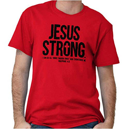Jesus Strong Philippians 4:13 Bible Graphic T Shirt Men or Women - color: Red, size: Small