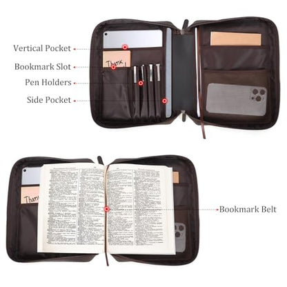 Polare Full Grain Cowhide Leather Bible Cover Church Bag Bible Protective Book Holder Carrying Case Folder Organizer Portfolio (Dark Brown with Shoulder Strap) - style: Dark Brown with Shoulder Strap