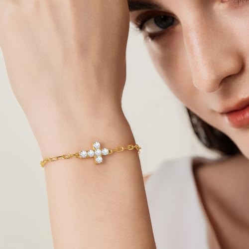 Cicy Bell Cross Bracelets For Women 24k Gold Plated Cubic Zirconia Bracelet - color: Gold