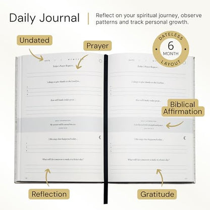 Christian Prayer Journal & Gratitude Journal – Guided Daily Devotional with Bible Verses, Prayer Prompts & Reflection – Faith Journal for Women & Men - color: White Cotton