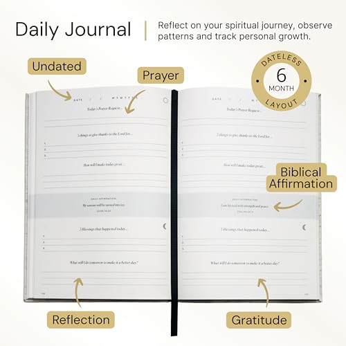 Christian Prayer Journal & Gratitude Journal – Guided Daily Devotional with Bible Verses, Prayer Prompts & Reflection – Faith Journal for Women & Men - color: White Cotton