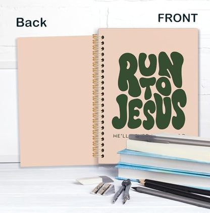 Retro Green Christian Spiral Notebook, Run to Jesus Bible Verse Journal, Religious Scripture Journals for Writing, Bible Notebooks for Note Taking, Church Notes Journal, 5.5x8.3 Inch - color: God-Run