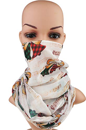 VIVIAN & VINCENT Gift Wrapped Fall Winter Soft Lightweight Holiday Sheer Infinity Christmas Scarf for Women Girls - color: Plaid Bell and Music Sheet
