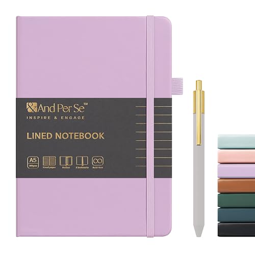 &And Per Se Lined Journal and Pen Set, A5 Leather Hardcover Notebook with Pen & Stationary Set, 160 Pages 100GSM Thick Ruled Paper Journal for Business Work Writing (Purple) - color: Purple