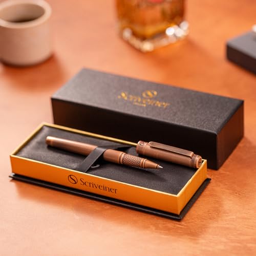 Scriveiner Copper Rollerball Pen - Stunning Luxury Pen, Schmidt Ink Refill, Best Roller Ball Gift Set for Men & Women, Professional, Executive Office, Nice Pens - color: 24. Copper