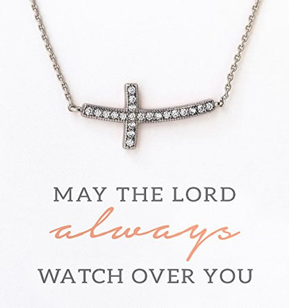 A+O Sideways Cross Necklace, Religious Gift in Silver, Rose Gold or Gold