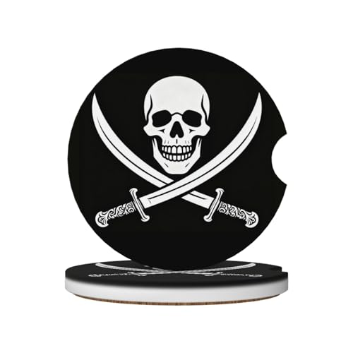 Skull 2 Pack Car Cup Holder Coasters Ceramic Drink Coasters - color: Black