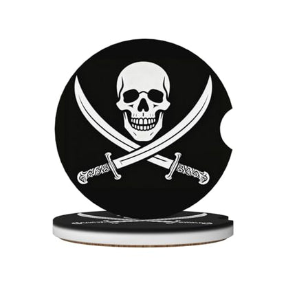 Skull 2 Pack Car Cup Holder Coasters Ceramic Drink Coasters - color: Black