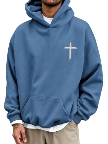 Christian Hoodies for Men Faith God's Cross Jesus Hoodie - color: Blue1, size: XX-Large
